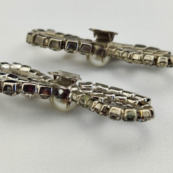 1940's Clear Rhinestone Bow Tie Shoe Clips with a Pearl Bead Center - Picture 6 of 6